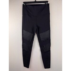 ALO Yoga Moto Leggings Black High Waist Ribbed Biker Activewear Athleisure XS
